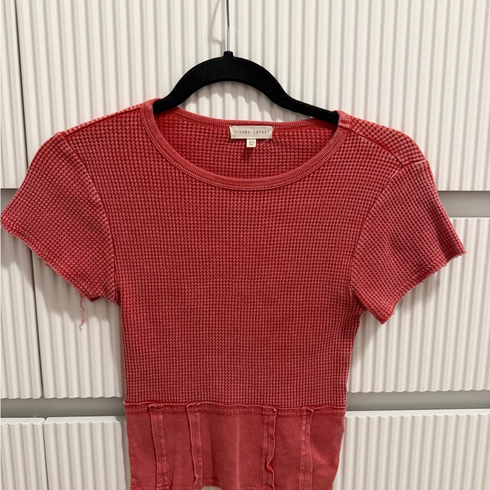 Gilded Intent Coral Waffle Knit Short Sleeve Top